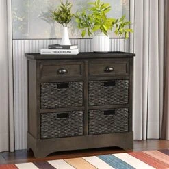 Merax Brown Morden Farmhouse Wood Storage Cabinet With Four Classic Rattan Basket Buffet Sideboard Brownrd For Kitchen/Dining Entryway/Living Room Light Grey, One -Songmics Furniture Shop 515cAACBOZL