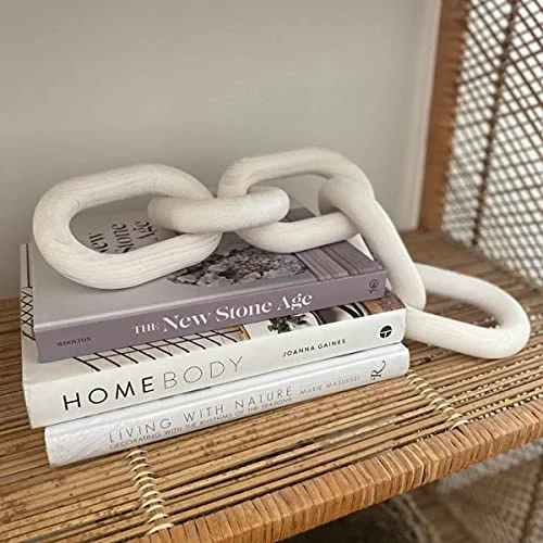 Hanlin Wood Chain Link Decor - Hand Carved Boho Decorative Chain, Farmhouse Decor, Sustainable Pine, Coffee Table Shelf For Home Living Room (White) 2 Hanlin Wood Chain Link Decor - Hand Carved Boho Decorative Chain, Farmhouse Decor, Sustainable Pine, Coffee Table Shelf For Home Living Room (White) - Image 2