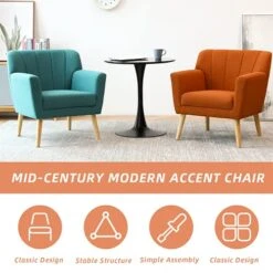 MELLCOM Mid Century Modern Accent Chair, Comfy Linen Fabric Club Chair With Solid Wood Legs Tufted Back, Upholstered Armchair Chairs For Living Room, Reading Room, Bedroom, Orange/Blue -Songmics Furniture Shop 515h4xbP2xL