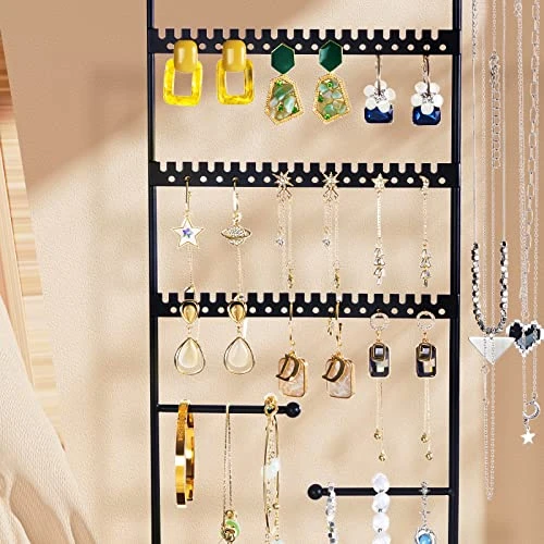 ProCase Jewelry Holder Organizer Earring Stand, 144 Holes Stud Earring Display Rack Necklace Storage Tower With Removable Wood Ring Tray -Black 4 ProCase Jewelry Holder Organizer Earring Stand, 144 Holes Stud Earring Display Rack Necklace Storage Tower With Removable Wood Ring Tray -Black - Image 4