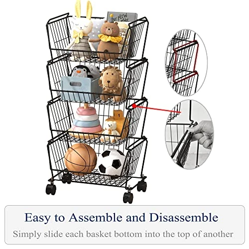 PUSDON 4-Tier Stackable Metal Storage Baskets, Anti-Rust Fruit Vegetable Rack, Dual Use Shelf For Kitchen, Home & Office, Black 6 PUSDON 4-Tier Stackable Metal Storage Baskets, Anti-Rust Fruit Vegetable Rack, Dual Use Shelf For Kitchen, Home & Office, Black - Image 6