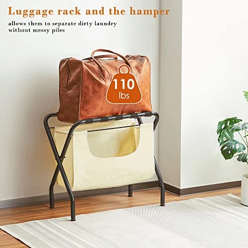 ELYKEN 2 Pack Luggage Rack With Laundry Bag, Guest Room Folding Space Saving Suitcase Holder, Max 110LBS Baggage Shelf With Heavy Duty Nylon Belts, Dirty Clothes Storage For Bedroom Hotel 5 ELYKEN 2 Pack Luggage Rack With Laundry Bag, Guest Room Folding Space Saving Suitcase Holder, Max 110LBS Baggage Shelf With Heavy Duty Nylon Belts, Dirty Clothes Storage For Bedroom Hotel - Image 5