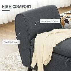 HOMCOM Upholstered Storage Ottoman, Armed Storage Bench, End Of Bed Bench With Rubber Wood Legs For Bedroom, Entryway, Living Room, Pewter Gray -Songmics Furniture Shop 515oBCzyjzL