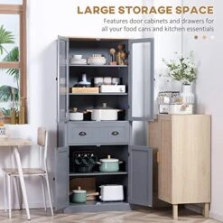 HOMCOM Freestanding Kitchen Pantry, 5-Tier Storage Cabinet With Adjustable Shelves And Drawer For Living Room, Dining Room, Grey -Songmics Furniture Shop 515qVjZjuHL
