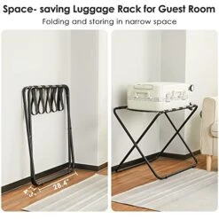 ELYKEN Luggage Rack For Guest Room 2 Pack, Folding Suitcase Stand, Heavy Duty 110LBS Load Bearing Easily Assemble Luggage Holder, Black