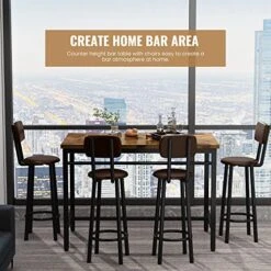 AWQM Dining Table Set For 4, Industrial Kitchen Table And Chairs For 4, Counter Height Pub Bar Table And Chairs Dining Set With Metal Frame, Adjustable Foot Pad For Breakfast, Dining, Kitchen -Songmics Furniture Shop 5161rxu6hbL