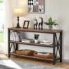 FATORRI Industrial Console Table For Entryway, Wood Sofa Table, Rustic Hallway Tables With 3-Tier Shelves For Living Room (55 Inch, Rustic Oak)
