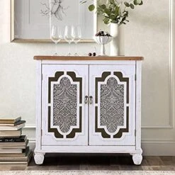PHI VILLA Buffet Cabinet Sideboard Accent Cabinet With Doors Corner Cabinet Windowpane 2-Door Cabinet For Entryway Dining Room Living Room Console Table Storage Cabinet… -Songmics Furniture Shop 5169IgIev3L. AC