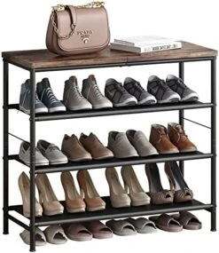 INGIORDAR Shoe Rack Organizer 5 Tier Metal Organizer Shelf With Industrial MDF Board And Layer Fabric For Entryway Closet Bedroom Living Room Garage,Black & Rustic Brown (Black+Rustic Brown, 5 Tier) -Songmics Furniture Shop 516LVUi nL. AC