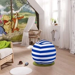 2-pack Stuffed Animal Storage Bean Bags For Kids Room Empty Animal Beanbag Chair Covers Only Without Filling Small Storage Bags For Toddlers, Children, Boys, Girls Room Decor, White Grey Blue Stripes -Songmics Furniture Shop 516YpNpxiEL