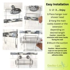 Gecko-Loc Extra Long Wide Adjustable Length Over The Showerhead Hanging Shower Caddy Organizer - Stainless Steel Bathroom Caddies Storage Rack Shelf Hooks And Soap Dish - Silver 12 Gecko-Loc Extra Long Wide Adjustable Length Over The Showerhead Hanging Shower Caddy Organizer - Stainless Steel Bathroom Caddies Storage Rack Shelf Hooks And Soap Dish - Silver -Songmics Furniture Shop 516YwDj5s3L
