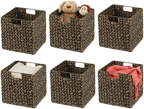 MDesign Natural Woven Hyacinth Cube Organizer Basket With Handles, Storage For Bathroom, Laundry Room Shelf Or Nursery - Perfect For Cubby Storage Units - Hold Blankets And Books - 6 Pack, Natural/Tan 6 MDesign Natural Woven Hyacinth Cube Organizer Basket With Handles, Storage For Bathroom, Laundry Room Shelf Or Nursery - Perfect For Cubby Storage Units - Hold Blankets And Books - 6 Pack, Natural/Tan - Image 6