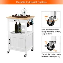Yaheetech Rolling Kitchen Island With Single Door Cabinet And Storage Shelf, Kitchen Cart With Drawer On Swivel Wheels For Dining Room/Living Room, 18"x22"x35"H, White -Songmics Furniture Shop 516aWlnvlsL