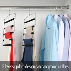Meetu Pants Hangers 5 Layers Stainless Steel Non-Slip Foam Padded Swing Arm Space Saving Clothes Slack Hangers Closet Storage Organizer For Pants Jeans Trousers Skirts Scarf Ties Towels (4 Pack)