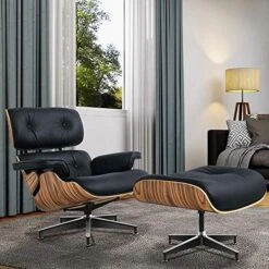 GENERIC Mid Century Lounge Chair With Ottoman, Genuine Leather Classic Modern Chair With 8-Layer Palisander Wood And Aluminum Base For Living Room Office Study Lounge (Palisander And White, Standard Size) -Songmics Furniture Shop 516cisg7qNL. AC