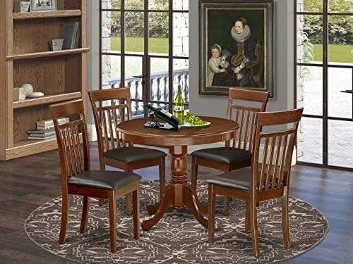 East West Furniture Wooden Dining Table Set- 4 Great Dining Room Chairs - A Lovely Round Dining Table- Faux Leather Seat And Cappuccino Finish Round Wooden Table 15 East West Furniture Wooden Dining Table Set- 4 Great Dining Room Chairs - A Lovely Round Dining Table- Faux Leather Seat And Cappuccino Finish Round Wooden Table - Image 15