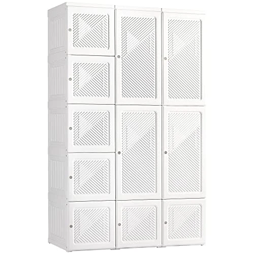 HOMCOM Portable Wardrobe Closet, Bedroom Armoire, Foldable Clothes Organizer With Cube Storage, Hanging Rods, And Magnet Doors, White 1 HOMCOM Portable Wardrobe Closet, Bedroom Armoire, Foldable Clothes Organizer With Cube Storage, Hanging Rods, And Magnet Doors, White