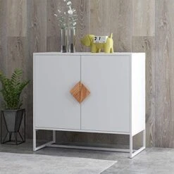 RASOO Kitchen Storage Cabinet Tall White Buffet Sideboard 3-Tiers Display Cabinet With 2 Doors， Metal Lges -Songmics Furniture Shop 516kf82GAkL. AC