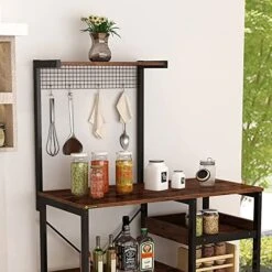 ALISENED Kitchen Bakers Rack,Microwave Stand, Bakers Racks For Kitchen With Storage Shelf, Coffee Bar,5-Tier Kitchen Shelves With Wine Rack And 4 Hooks For Dining Room Living Room 12 ALISENED Kitchen Bakers Rack,Microwave Stand, Bakers Racks For Kitchen With Storage Shelf, Coffee Bar,5-Tier Kitchen Shelves With Wine Rack And 4 Hooks For Dining Room Living Room -Songmics Furniture Shop 516m3nk917L
