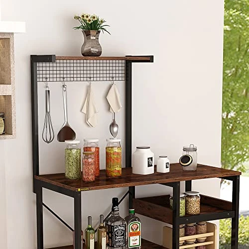 ALISENED Kitchen Bakers Rack,Microwave Stand, Bakers Racks For Kitchen With Storage Shelf, Coffee Bar,5-Tier Kitchen Shelves With Wine Rack And 4 Hooks For Dining Room Living Room 6 ALISENED Kitchen Bakers Rack,Microwave Stand, Bakers Racks For Kitchen With Storage Shelf, Coffee Bar,5-Tier Kitchen Shelves With Wine Rack And 4 Hooks For Dining Room Living Room - Image 6