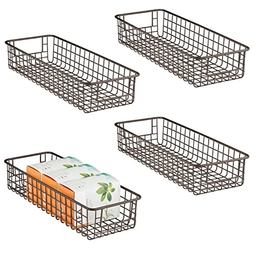MDesign Shallow Metal Wire Basket For Storage Pantry - Kitchen Organization Basket With Handles - Bin Basket For Organizing Cabinets Or Countertop - Concerto Collection - 4 Pack - Bronze 1 MDesign Shallow Metal Wire Basket For Storage Pantry - Kitchen Organization Basket With Handles - Bin Basket For Organizing Cabinets Or Countertop - Concerto Collection - 4 Pack - Bronze