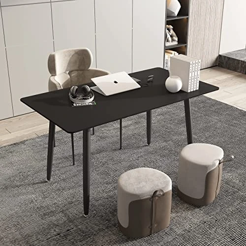 Dining Table 47" Rectangular Black Kitchen Table With Sintered Stone Table Top And Metal Legs Modern Dinner Table For Dining Room 3 Dining Table 47" Rectangular Black Kitchen Table With Sintered Stone Table Top And Metal Legs Modern Dinner Table For Dining Room - Image 3