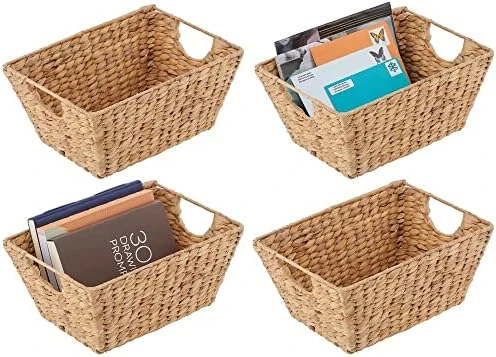 MDesign Natural Woven Hyacinth Closet Storage Organizer Basket Bin For Kitchen Cabinets, Pantry, Bathroom, Laundry Room, Closets, Garage - 4 Pack - Gray 8 MDesign Natural Woven Hyacinth Closet Storage Organizer Basket Bin For Kitchen Cabinets, Pantry, Bathroom, Laundry Room, Closets, Garage - 4 Pack - Gray - Image 8