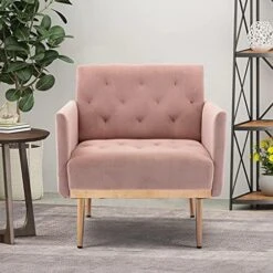 SLEERWAY Modern Velvet Single Sofa Chair, Upholstered Accent Living Room Chair, Comfy Armchair With Rose Golden Metal Legs, Tufted Chair For Reading Or Lounging (Pink) -Songmics Furniture Shop 516yOddtZyS. AC