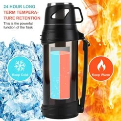 Comvi 68oz Large Coffee Thermus For Travel - 24 Hours Hot & Cold Flasks For Hot And Cold Drinks, Stainless Steel, Vacuum Insulated Flask With 2 Cups For Hiking & Camping For Men/Women - Coffee