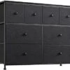 REAHOME 8 Drawer Dresser For Bedroom Chest Of Drawers Closets Storage Units Organizer Large Capacity Steel Frame Wooden Top Living Room Entryway Office (Black Gray) YLZ8B5