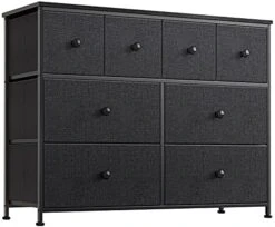REAHOME 8 Drawer Dresser For Bedroom Chest Of Drawers Closets Storage Units Organizer Large Capacity Steel Frame Wooden Top Living Room Entryway Office (Black Gray) YLZ8B5