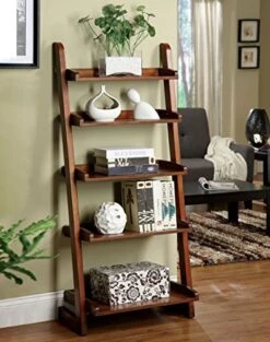 PayLessHere Ladder Shelf, 5-Tier Bookshelf, Storage Rack Shelves,Wood Shelves Leaning Against The Wall Or Stand Alone For Bedroom Living Room,Brown