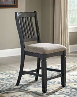 Signature Design By Ashley Tyler Creek Farmhouse 36" Counter Height Dining Table With Wine Rack, Amost Black & Tyler Creek Farmhouse 24.38" Counter Height Upholstered Barstool, Set Of 2, Almost Black
