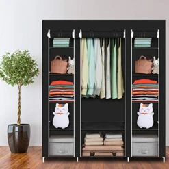 69" Portable Clothes Closet Wardrobe Storage Organizer With Non-Woven Fabric Quick And Easy To Assemble Extra Strong And Durable Black Closet Organizer With Protective Cover MITPATY