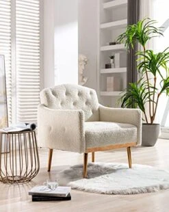 KINFFICT Modern Accent Chair, Upholstered Single Sofa Arm Chair For Living Room And Bedroom, Upholstered Comfy Armchair Chair With Solid Tapered Metal Legs, White -Songmics Furniture Shop 5175LJo9sIL