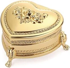 Hipiwe Vintage Metal Jewelry Box With Antique Flower Carved, Small Heart Shape Trinket Organizer Box Earrings Rings Necklace Bracelet Storage Holder, Keepsake Gift Box For Girl And Women -Songmics Furniture Shop 5175Xu88nhS. AC