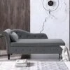 LUCKHAO Chaise Lounge Indoor,Velvet Lounge Chair For Bedroom With Storage & Pillow,Modern Upholstered Rolled Arm Chase Lounge For Sleeping With Nailhead Trim For Living Room Bedroom Office(Grey)
