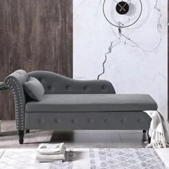LUCKHAO Chaise Lounge Indoor,Velvet Lounge Chair For Bedroom With Storage & Pillow,Modern Upholstered Rolled Arm Chase Lounge For Sleeping With Nailhead Trim For Living Room Bedroom Office(Grey) -Songmics Furniture Shop 5176y6cYTFL. AC