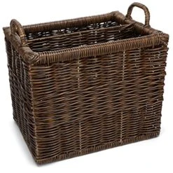 Qunclay Magazine Basket Wicker Divided Magazine Basket Rectangular Wicker Newspaper Holder, 15.4 X 12 X 12.6 Inch (L X W X H), Antique Walnut Brown