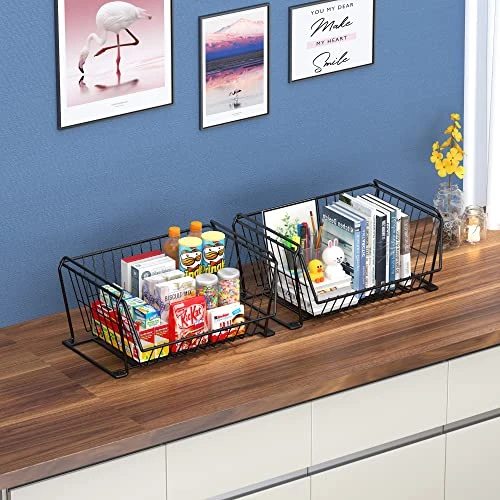 PUSDON 4-Tier Stackable Metal Storage Baskets, Anti-Rust Fruit Vegetable Rack, Dual Use Shelf For Kitchen, Home & Office, Black 2 PUSDON 4-Tier Stackable Metal Storage Baskets, Anti-Rust Fruit Vegetable Rack, Dual Use Shelf For Kitchen, Home & Office, Black - Image 2