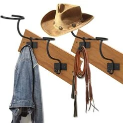 Pickuparts Cowboy Hat Rack For Wall Set Of 4 Cowboy Hat Holder Rustic Western Horseshoe Hat Hanger With 2 Wooden Board Hat Organizer For Western Wall Decor Collection Cowboys Gifts For Men Dad Him