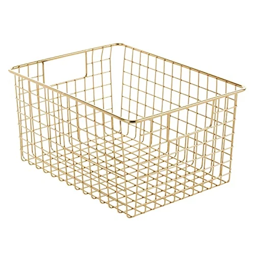 MDesign Metal Wire Bathroom Storage Basket Organizer With Handles - Organize Master Or Guest Bathrooms, Linen, Hallway, Or Entryway Closets, Bedroom, Laundry Room - Concerto Collection - Soft Brass 6 MDesign Metal Wire Bathroom Storage Basket Organizer With Handles - Organize Master Or Guest Bathrooms, Linen, Hallway, Or Entryway Closets, Bedroom, Laundry Room - Concerto Collection - Soft Brass - Image 6