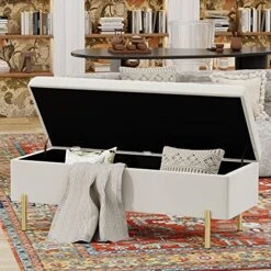 Andeworld Velvet Storage Bench, Modern Bedroom Bench, Upholstered Tufted Large Settee Ottoman With Storage Bench For Bedroom,Living Room,Entryway, Ivory -Songmics Furniture Shop 517LZ7x7kEL