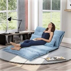 Harper & Bright Designs Floor Sofa Adjustable Lazy Sofa Bed, Foldable Mattress Futon Couch Bed With 2 Pollows (Blue) -Songmics Furniture Shop 517O9cj1BXL