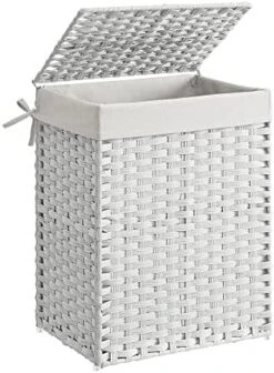 SONGMICS Handwoven Laundry Hamper, 23.8 Gal (90L) Synthetic Rattan Clothes Laundry Basket With Lid And Handles, Foldable, Removable Liner Bag, Gray ULCB51WG 23 SONGMICS Handwoven Laundry Hamper, 23.8 Gal (90L) Synthetic Rattan Clothes Laundry Basket With Lid And Handles, Foldable, Removable Liner Bag, Gray ULCB51WG -Songmics Furniture Shop 517QL07N7HL. AC