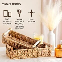 Toilet Paper Basket For Back Of Toilet - Set Of Two Small, Wicker, Hyacinth Bathroom Baskets For Toilet Paper And Towel Storage (Color: Light Brown)