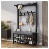 OTBK Coat Rack Shoe Bench 3-in-1 Hall Tree With Metal Frame And Removable Hooks For Entryway, Hallway (Color : Black Gray, Size : 80cm)
