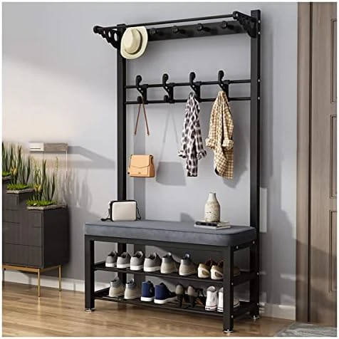 OTBK Coat Rack Shoe Bench 3-in-1 Hall Tree With Metal Frame And Removable Hooks For Entryway, Hallway (Color : Black Gray, Size : 80cm) 10 OTBK Coat Rack Shoe Bench 3-in-1 Hall Tree With Metal Frame And Removable Hooks For Entryway, Hallway (Color : Black Gray, Size : 80cm) - Image 10
