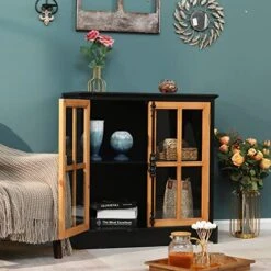 PHI VILLA Buffet Cabinet Sideboard Accent Cabinet With Doors Corner Cabinet Windowpane 2-Door Cabinet For Entryway Dining Room Living Room Console Table Storage Cabinet… -Songmics Furniture Shop 517V8joQ4sL