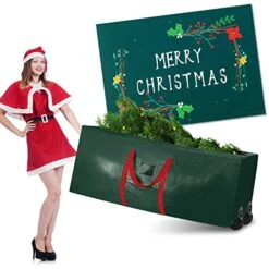 Christmas Tree Storage Bag 9 Foot Tree - Christmas Tree Storage Box | With Wheels And Handles For Tear Proof PE Material, Waterproof And Dust Proof Two Metal Zippers Storage Tote. (Green,9Ft)